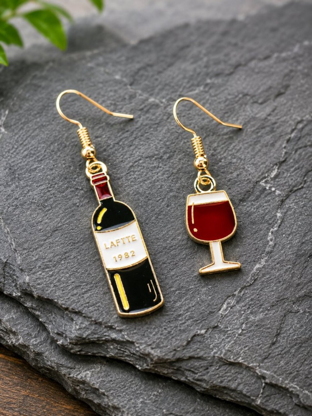 Wine Bottle and Glass Drop Earrings | Handmade - Picture 6 of 6